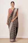 Buy_Aharin_Black Saree Pure Banarasi Silk Lining Cotton Woven And Embroidery With Blouse_at_Aza_Fashions