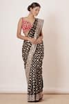 Aharin_Black Saree Pure Banarasi Silk Lining Cotton Woven And Embroidery With Blouse_Online_at_Aza_Fashions