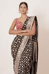 Buy_Aharin_Black Saree Pure Banarasi Silk Lining Cotton Woven And Embroidery With Blouse_Online_at_Aza_Fashions