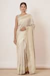 AHARIN INDIA_Ivory Sareedupion Banarasi Silk Lining Cotton Woven And Saree With Blouse _Online_at_Aza_Fashions