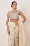 Shop_AHARIN INDIA_Ivory Sareedupion Banarasi Silk Lining Cotton Woven And Saree With Blouse _Online_at_Aza_Fashions