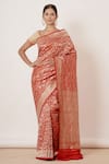 Buy_AHARIN INDIA_Red Saree Pure Banarasi Silk Lining Cotton Woven And Embroidery With Blouse _at_Aza_Fashions