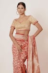 Buy_AHARIN INDIA_Red Saree Pure Banarasi Silk Lining Cotton Woven And Embroidery With Blouse _Online_at_Aza_Fashions