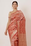 Shop_AHARIN INDIA_Red Saree Pure Banarasi Silk Lining Cotton Woven And Embroidery With Blouse _Online_at_Aza_Fashions