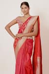 AHARIN INDIA_Red Saree Pure Banarasi Silk Lining Cotton Woven And Embroidery With Blouse _Online_at_Aza_Fashions