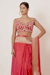 Buy_AHARIN INDIA_Red Saree Pure Banarasi Silk Lining Cotton Woven And Embroidery With Blouse _Online_at_Aza_Fashions