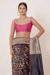 Shop_Aharin_Black Pure Banarasi Silk Woven Floral Motifs U Neck Saree With Blouse_Online_at_Aza_Fashions