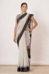 Buy_Aharin India_Ivory Lining Cotton/shantoon, Pure Maheshwari Silk Striped And Saree With Blouse _at_Aza_Fashions