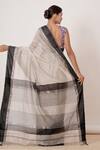 Shop_Aharin India_Ivory Lining Cotton/shantoon, Pure Maheshwari Silk Striped And Saree With Blouse _at_Aza_Fashions