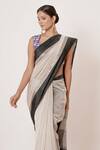 Aharin India_Ivory Lining Cotton/shantoon, Pure Maheshwari Silk Striped And Saree With Blouse _Online_at_Aza_Fashions
