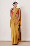 Buy_Aharin_Gold Cottonshantoon Maheshwari Silk Saree With Zari Embroidered Blouse_at_Aza_Fashions