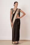 Buy_AHARIN INDIA_Black Pure Maheshwari Silk Embroidered Floral Motifs V Neck Saree With Blouse _at_Aza_Fashions