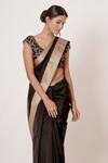 AHARIN INDIA_Black Pure Maheshwari Silk Embroidered Floral Motifs V Neck Saree With Blouse _Online_at_Aza_Fashions