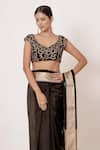 Buy_AHARIN INDIA_Black Pure Maheshwari Silk Embroidered Floral Motifs V Neck Saree With Blouse _Online_at_Aza_Fashions