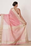 Shop_Aharin India_Pink Lining Cotton/shantoon, Pure Maheshwari Silk Saree With Embroidered Blouse _at_Aza_Fashions