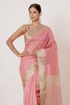 Aharin India_Pink Lining Cotton/shantoon, Pure Maheshwari Silk Saree With Embroidered Blouse _Online_at_Aza_Fashions