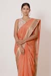 AHARIN INDIA_Coral Pure Maheshwari Silk Embroidered Motifs Round Saree With Blouse _Online_at_Aza_Fashions