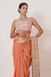 Buy_AHARIN INDIA_Coral Pure Maheshwari Silk Embroidered Motifs Round Saree With Blouse _Online_at_Aza_Fashions