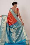 Shop_Aharin_Red Pure Dharamavaram Silk Woven Floral Motifs V Neck Saree With Blouse_at_Aza_Fashions