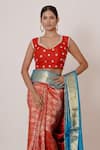 Buy_Aharin_Red Pure Dharamavaram Silk Woven Floral Motifs V Neck Saree With Blouse_Online_at_Aza_Fashions