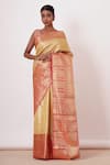 Buy_Aharin_Gold Pure Dharamavaram Silk Woven Saree With Zari Embroidered Blouse _at_Aza_Fashions