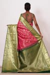 Shop_AHARIN INDIA_Pink Brocade Dharamavaram Silk Woven Floral Motifs Square Neck Saree With Blouse _at_Aza_Fashions