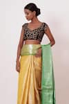 Buy_AHARIN INDIA_Yellow Pure Dharamavaram Silk Woven Floral Motifs V Saree With Velvet Blouse _Online_at_Aza_Fashions