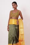 Buy_Aharin_Green Pure Dharamavaram Silk Woven Floral Motifs V Saree With Blouse _Online_at_Aza_Fashions