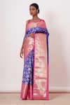 Buy_Aharin_Blue Pure Dharamavaram Silk Digital Handwoven Saree With Blouse _at_Aza_Fashions