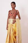 Buy_Aharin_Yellow Banarasi Digital Printed Floral Motifs Silk Saree With Blouse _Online_at_Aza_Fashions