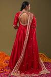 Shop_Preeti S Kapoor_Maroon Anarkali Dupion, Dupatta Organza, Pant Lycra Gota Embroidered Set _at_Aza_Fashions