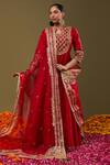 Preeti S Kapoor_Maroon Anarkali Dupion, Dupatta Organza, Pant Lycra Gota Embroidered Set _Online_at_Aza_Fashions