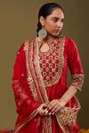 Buy_Preeti S Kapoor_Maroon Anarkali Dupion, Dupatta Organza, Pant Lycra Gota Embroidered Set _Online_at_Aza_Fashions