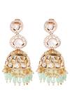 Shop_Auraa Trends_Gold Plated Stones, Beads, Diamonds Kundan Embellished Jhumkis _at_Aza_Fashions