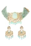 Buy_Auraa Trends_Blue Stones, Beads Kundan Embellished Choker Set _at_Aza_Fashions
