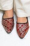 Buy_Sandalwali_Red Rumi Floral Brocade Mules_at_Aza_Fashions