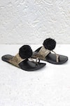 Buy_Sandalwali_Black Leather Tarama Brocade Toe Ring Flats_Online_at_Aza_Fashions