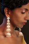 Tizora_Gold Plated Metallic Thread, Pearls, Stones Meenakari Work Long Earrings _Online_at_Aza_Fashions