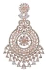 Tizora_Gold Plated Fabric Flowers, Diamonds Floral Embellished Chandelier Earrings _Online_at_Aza_Fashions