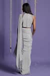 Shop_Two Sisters By Gyans_Grey Viscose Stripe Pattern Round Pre-draped Saree With Halter Neck Blouse _at_Aza_Fashions