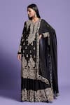 Buy_Two Sisters By Gyans_Black Georgette Floral, Aari, Zardozi Notched Embroidered Kurta Sharara Set _at_Aza_Fashions