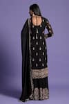 Shop_Two Sisters By Gyans_Black Georgette Floral, Aari, Zardozi Notched Embroidered Kurta Sharara Set _at_Aza_Fashions
