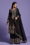 Two Sisters By Gyans_Black Georgette Floral, Aari, Zardozi Notched Embroidered Kurta Sharara Set _Online_at_Aza_Fashions