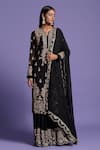 Buy_Two Sisters By Gyans_Black Georgette Floral, Aari, Zardozi Notched Embroidered Kurta Sharara Set _Online_at_Aza_Fashions