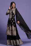 Shop_Two Sisters By Gyans_Black Georgette Floral, Aari, Zardozi Notched Embroidered Kurta Sharara Set _Online_at_Aza_Fashions