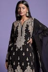 Two Sisters By Gyans_Black Georgette Floral, Aari, Zardozi Notched Embroidered Kurta Sharara Set _at_Aza_Fashions