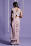 Shop_Two Sisters By Gyans_Pink Georgette Pearl, Sequin V Neck Pre-draped Saree With Embroidered Blouse _at_Aza_Fashions