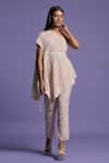 Buy_Two Sisters By Gyans_Pink Soft Organza Pipe, Sequin, Bead Asymmetric Embroidered Cape Top And Pant Set _at_Aza_Fashions
