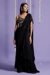 Buy_Two Sisters By Gyans_Black Georgette Embroidery Sequin Pre-draped Ruffle Saree With Blouse _at_Aza_Fashions