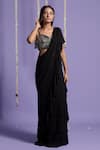 Buy_Two Sisters By Gyans_Black Georgette Embroidery Sequin Pre-draped Ruffle Saree With Blouse _Online_at_Aza_Fashions